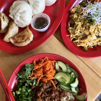 Zoe Ma Ma - 1 Steamy Bun (Bao) Chicken Salad Za Jiang Mian 1 Original Potstickers (Jiao Zi) - Chinese Near Me - Boulder, Colorado