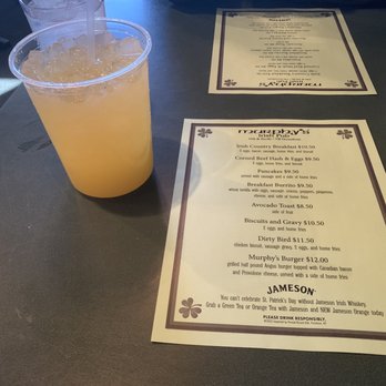 Murphy’s Irish Pub - Sunday Brunch menu and $2 32oz mimosa - Irish Near Me - Virginia Beach, Virginia