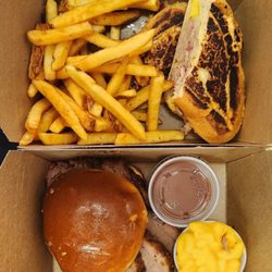 The Mad Honey BBQ - Cubano, brisket sandwich with tallow fries, Mac n cheese
