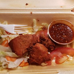 Appetizer chicken tikka..side of wonderful hot sauce...but sadly dried out microwaved chicken Appetizer chicken tikka..side of wonderful hot sauce...but sadly dried out microwaved chicken