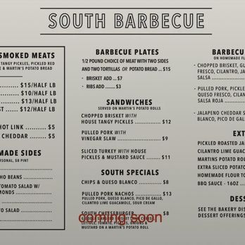 South Barbecue - Menu - Barbeque Near Me - San Antonio, Texas South Barbecue - Menu - Barbeque Near Me - San Antonio, Texas