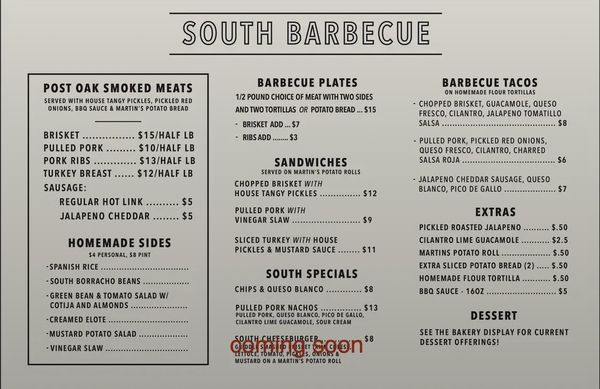 Menu photo 1 South Barbecue San Antonio, TX Menu photo 1 South Barbecue San Antonio, TX