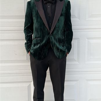 Carducci's Tuxedo - HOCO was Harry Potter themed so he went with a green velvet blazer and all black suit - Formal Wear Near Me - Claremont, California