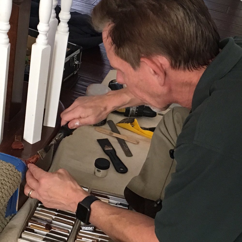 Wood Wizard - Darrell working to match the wood grain and stain color perfectly - General Contractors Near Me - Martinez, California Wood Wizard - Darrell working to match the wood grain and stain color perfectly - General Contractors Near Me - Martinez, California
