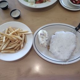 Chicken Fried Steak, Red Skinned Mashed Potatoes, and French Fries.