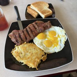 New York steak and eggs with hashbrowns