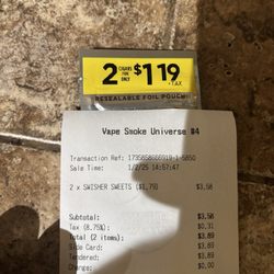 Vape Smoke Universe - Chula Vista - Inconsistent prices and staff! I purchased the same thing 3 days ago for $1.19. Today it was $1.79