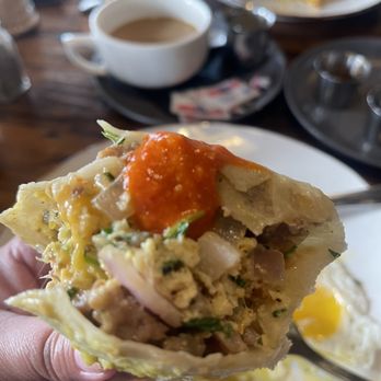 Joe's Cafe - Breakfast Burrito with a dollop of home-made hot sauce - Breakfast & Brunch Near Me - Los Angeles, California Joe's Cafe - Breakfast Burrito with a dollop of home-made hot sauce - Breakfast & Brunch Near Me - Los Angeles, California