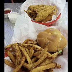 Flying Burger - Some of the best catfish I've ever had ...if you're looking at this picture ..GO TO FLYING BURGER LOL