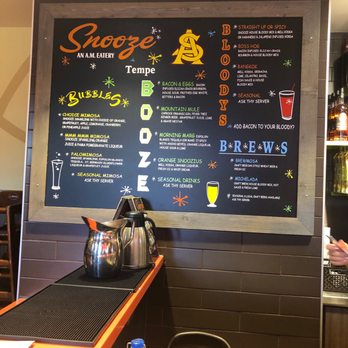 Snooze, an A.M. Eatery - Drink menu!! - Breakfast & Brunch Near Me - Tempe, Arizona Snooze, an A.M. Eatery - Drink menu!! - Breakfast & Brunch Near Me - Tempe, Arizona