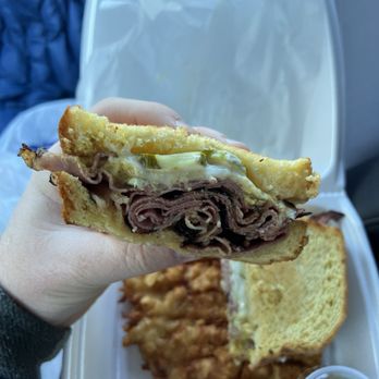 Izzys - Pastrami Sandwich - Yum! Definitely would go here again if here. Also super tasty potato pancake too. - Sandwiches Near Me - Florence, Kentucky