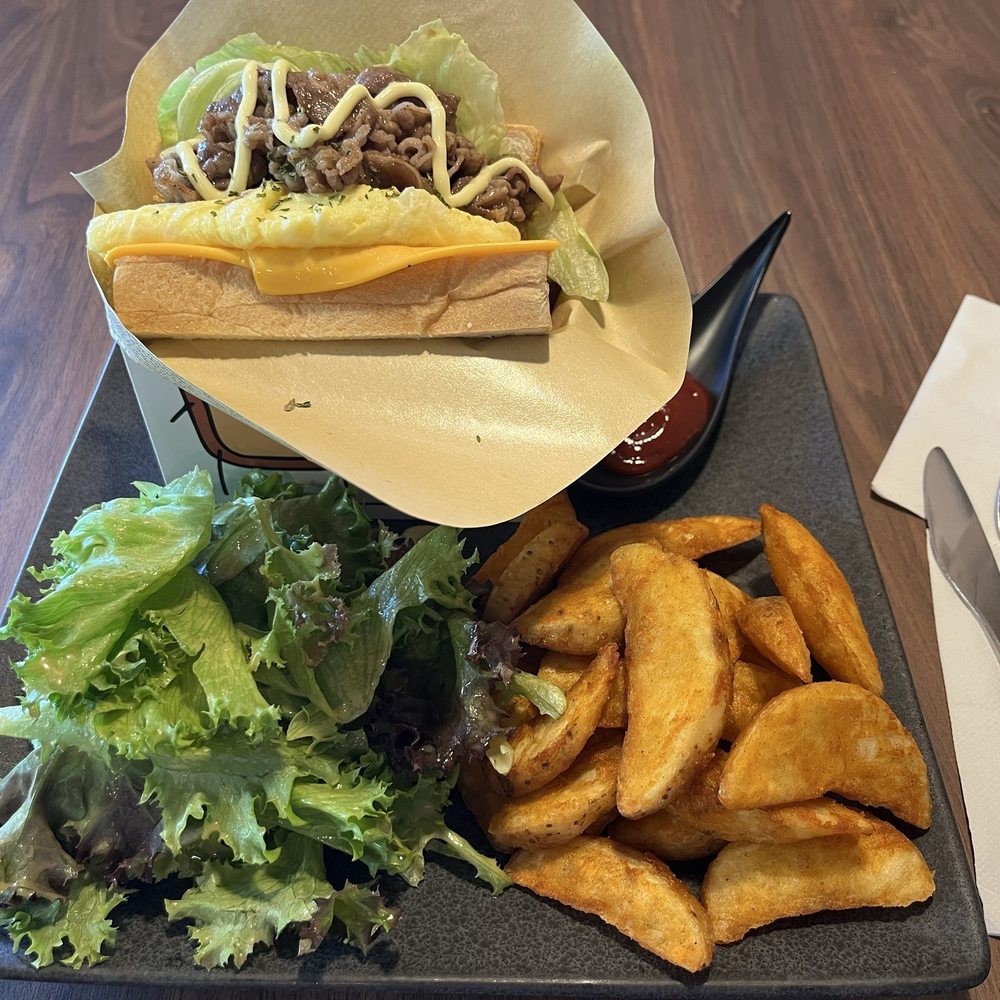 Tea One Bakery & Cafe - korean beef sandwich, added side salad and potato wedges to make it a whole meal - Cafes Near Me - Mississauga, Ontario Tea One Bakery & Cafe - korean beef sandwich, added side salad and potato wedges to make it a whole meal - Cafes Near Me - Mississauga, Ontario
