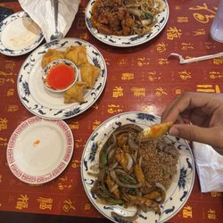 China One - Bourbon chicken, pork fried rice. Sesame chicken with lo mein. Crab Rangoon.