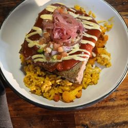 Applewood Kitchen And Bar - Meatloaf,cauliflower, rice,pickled onion, creme sauce plus another amazing ingredient or sauce I can't recall