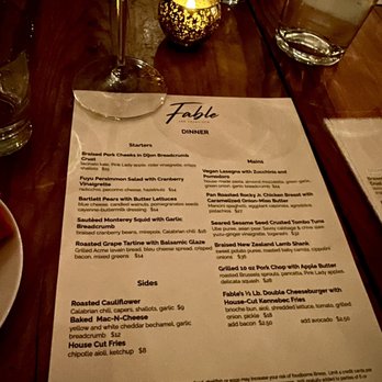 Fable - Menu - New American Near Me - San Francisco, California Fable - Menu - New American Near Me - San Francisco, California