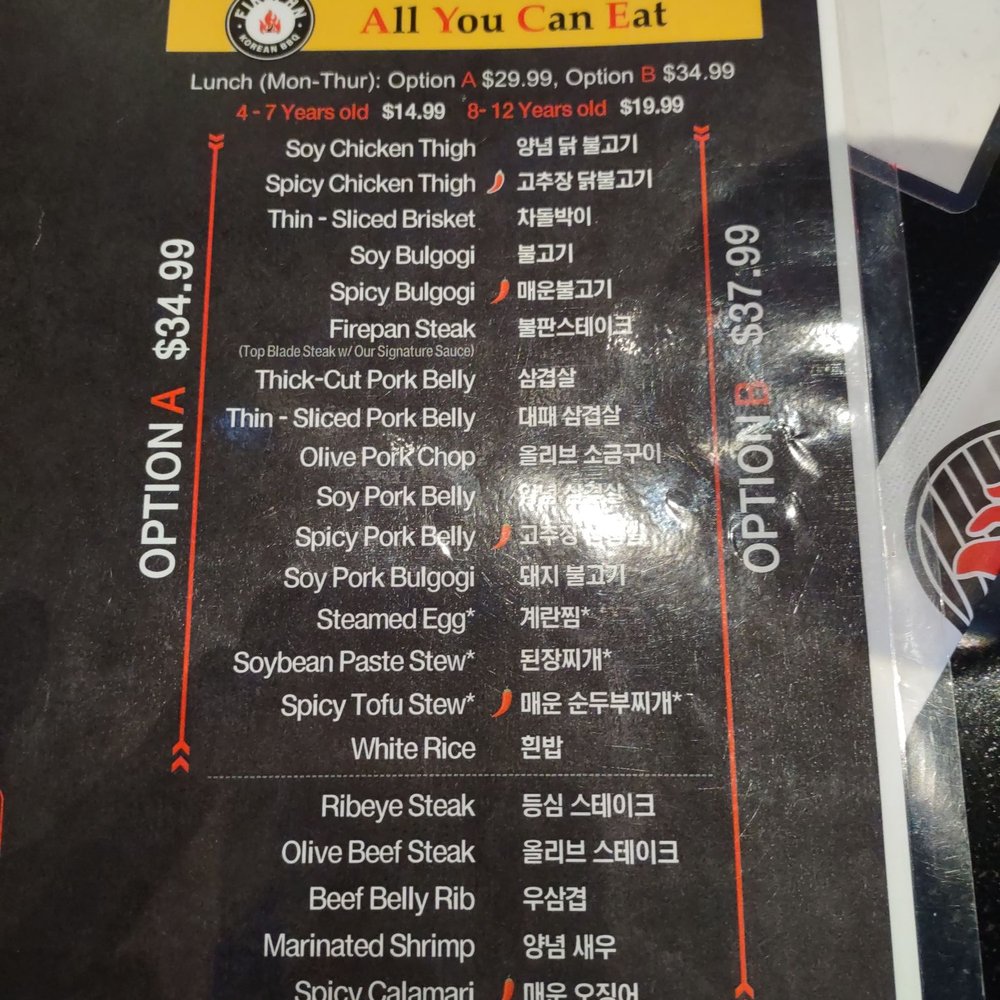Firepan KBBQ - Their very limited 37.99 menu - Korean Near Me - Woodbridge, Virginia