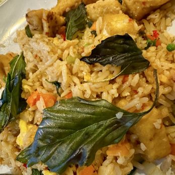 Thai Aroma - Basil Fried Rice with fried tofu - half eaten - Thai Near Me - Ellicott City, Maryland