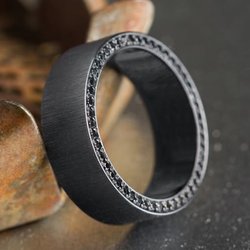 John Thomas Jewelers - Black on black? Yes please! You're looking at a cross satin finished zirconium band with a side eternity of black diamonds...