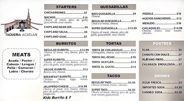 Menu photo 2 Taqueria Acatlan San Leandro, CA