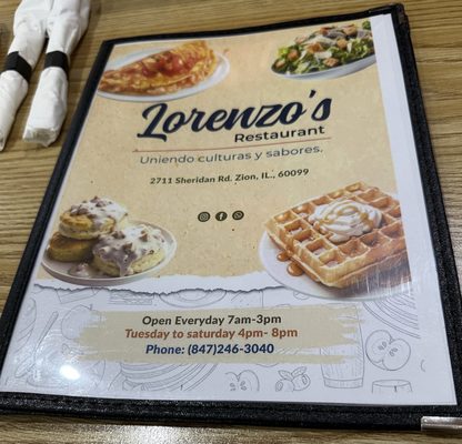 Menu photo 1 Lorenzo's Restaurant Zion, IL Menu photo 1 Lorenzo's Restaurant Zion, IL