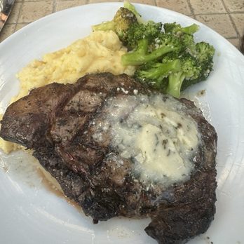 Indigo Moon - Their Ribeye steak with Mashed Potatoes and Broccoli. - New American Near Me - Cambria, California Indigo Moon - Their Ribeye steak with Mashed Potatoes and Broccoli. - New American Near Me - Cambria, California