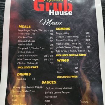 Nephew's Grub House - The menu provided on the tables inside the restaurant. - American Near Me - Palm Bay, Florida