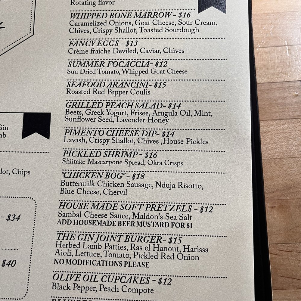 The bar "provisions" menu The bar "provisions" menu