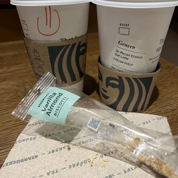 Starbucks - Grande Pike, a Grande Pecan Oatmilk Latte and ofc a biscotti - Coffee & Tea Near Me - Louisville, Kentucky