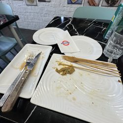 Camden Town - Three mains ... cheese burger, bratwurst, BBQ squid ... or what's left of them. Awesome.