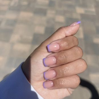 Studio Chic Nails and Spa - Short Square purple French tip - Nail Technicians Near Me - Palmdale, California Studio Chic Nails and Spa - Short Square purple French tip - Nail Technicians Near Me - Palmdale, California