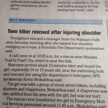 Honolulu Star Advertiser - Hurt hiker - you don't see that everyday - just every other day. - Advertising Near Me - Honolulu, Hawaii Honolulu Star Advertiser - Hurt hiker - you don't see that everyday - just every other day. - Advertising Near Me - Honolulu, Hawaii