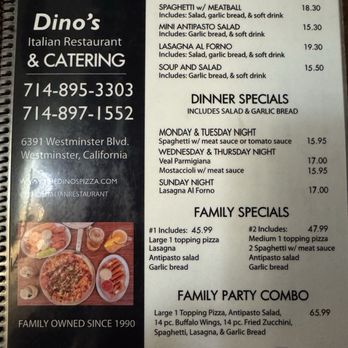 Dino's Italian Restaurant - Menu - Italian Near Me - Westminster, California Dino's Italian Restaurant - Menu - Italian Near Me - Westminster, California