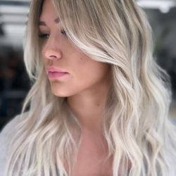 Tame Salons - Littleton - lived in blonde with one row of fusion extensions to fill in short sides and add volume
