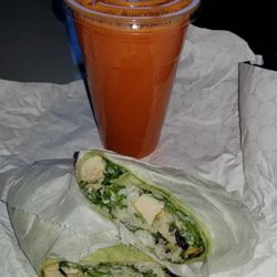 Always Fresh Bites And Blends - Pollo loco wrap & Carrot Me Out squeezed juice.