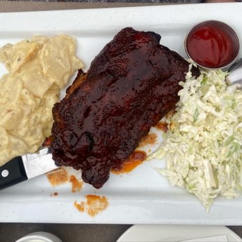Bluewater Grill - BBQ Ribs Dry rubbed and slow roasted with housemade honey barbecue served with scalloped potatoes and coleslaw - Seafood Near Me - Avalon, California Bluewater Grill - BBQ Ribs Dry rubbed and slow roasted with housemade honey barbecue served with scalloped potatoes and coleslaw - Seafood Near Me - Avalon, California