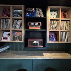 Rhythm And Rye - Record player stacked with records!