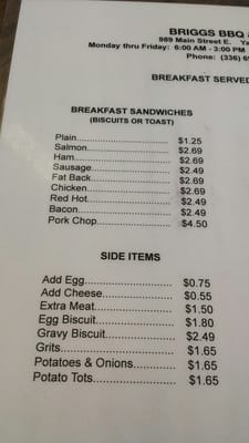 Menu photo 3 Briggs Bar-B-Que Yanceyville, NC