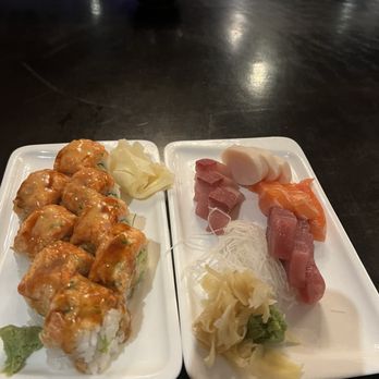 Ozora Sushi Restaurant - Orange head roll (left) and 12 piece sashimi (right) - Sushi Bars Near Me - Concord, California Ozora Sushi Restaurant - Orange head roll (left) and 12 piece sashimi (right) - Sushi Bars Near Me - Concord, California
