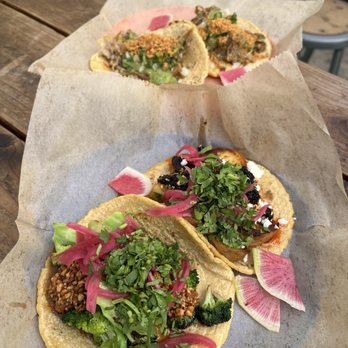 Tacos Oscar - Pork chile verde taco and sweet potato taco - Tacos Near Me - Oakland, California Tacos Oscar - Pork chile verde taco and sweet potato taco - Tacos Near Me - Oakland, California