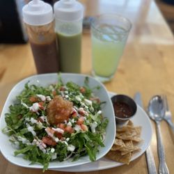 Healthy Substance - Impossible meat burrito bowl with the cucumber mint Fresca.