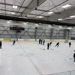 Sno-King Ice Arena - Snoqualmie - Hockey practice is going on. From upper lève viewing area.