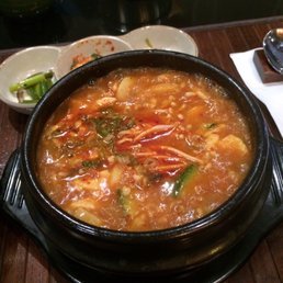 Seafood soup (sundubu I think) It came with a big bowl of rice Seafood soup (sundubu I think) It came with a big bowl of rice