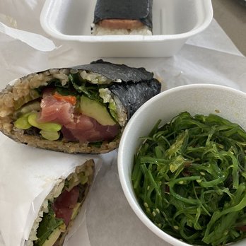Suha Bites - Ahi make my own sushiritto, spam musubi, and seaweed salad. All spot on fantastic. - Hawaiian Near Me - Las Vegas, Nevada Suha Bites - Ahi make my own sushiritto, spam musubi, and seaweed salad. All spot on fantastic. - Hawaiian Near Me - Las Vegas, Nevada