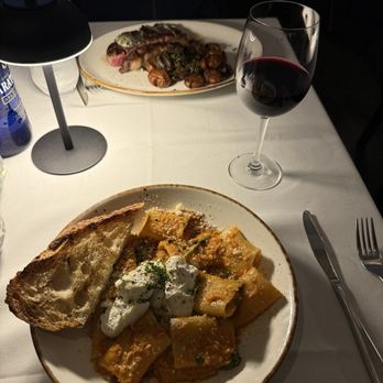 Aura - Spicy burrata rigatoni, New York strip special - Mediterranean Near Me - Island Park, New York