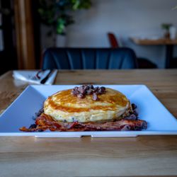 Basecamp - Chocolate Chip Pancakes with Bacon, covered in real Maple Surup