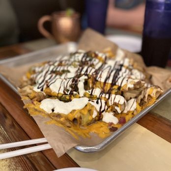 Treylor Park - This is life changing Nacho Grande Waffle fries, fried chicken , fried pickles, balsamic drizzle. - New American Near Me - Savannah, Georgia Treylor Park - This is life changing Nacho Grande Waffle fries, fried chicken , fried pickles, balsamic drizzle. - New American Near Me - Savannah, Georgia