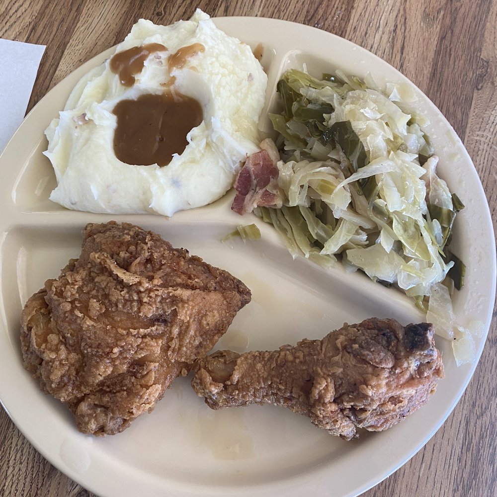 Everybody's Restaurant - Dark meat chicken with mashed potatoes and gravy & stewed cabbage. - Southern Near Me - Jacksonville, Florida