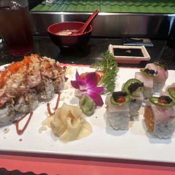 Fancy Q Sushi & Thai - Volcano Roll (Left) Kiss of Fire Roll ( Right) - Sushi Bars Near Me - Daytona Beach, Florida