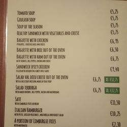 Gasterij Kasteel Terborgh - English lunch menu