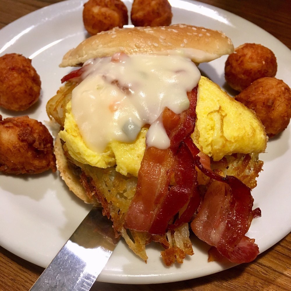 Denny's - Slamburger with Bacon Cheddar Tots - American Near Me - Reno, Nevada Denny's - Slamburger with Bacon Cheddar Tots - American Near Me - Reno, Nevada